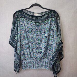 Max Studio Blouse Women's M Handkerchief Top Smocked Bandana Lined Festival Boho